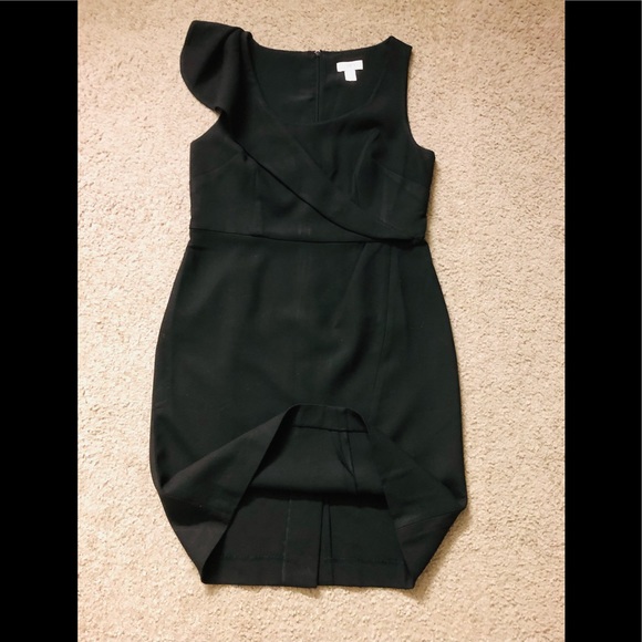 Ann Taylor Loft Dress Sz 8 Ruffle Neck Black Pencil Straight - Picture 8 of 11